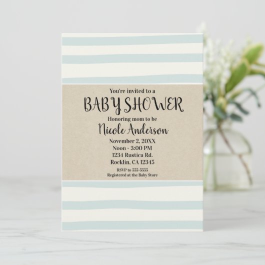 Groene Waterverf Stripes Baby shower Modern Kraft Kaart (Staand voorkant)