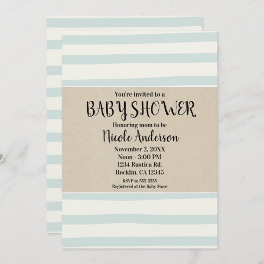 Groene Waterverf Stripes Baby shower Modern Kraft Kaart (Voorkant / Achterkant)