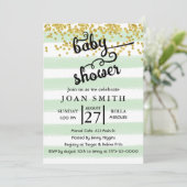 Groene Waterverf Stripes Baby shower Uitnodiging (Staand voorkant)