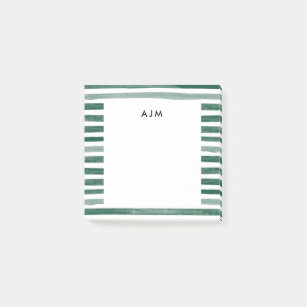 Groene Waterverf Stripes Monogram Post-it® Notes