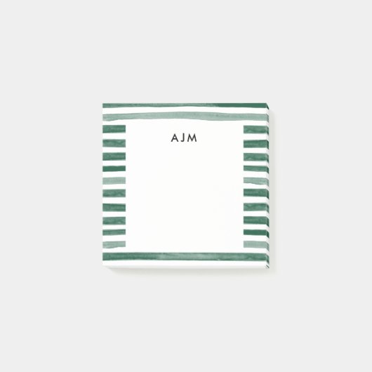 Groene Waterverf Stripes Monogram Post-it® Notes (Voorkant)