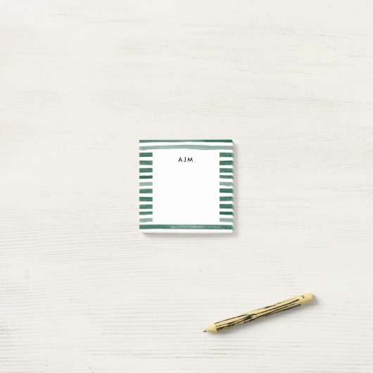 Groene Waterverf Stripes Monogram Post-it® Notes (Op bureau)
