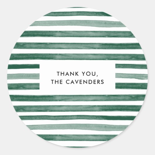 Groene Waterverf Stripes Ronde Sticker (Voorkant)