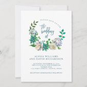 Groene Waterverf Succulenten en Bloemen | Bruiloft Kaart (Voorkant)