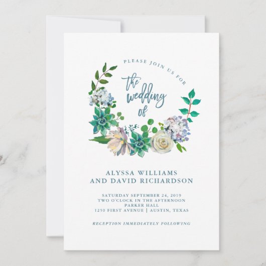 Groene Waterverf Succulenten en Bloemen | Bruiloft Kaart (Voorkant)