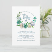 Groene Waterverf Succulenten en Bloemen | Bruiloft Kaart (Staand voorkant)