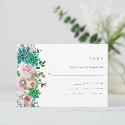 Groene Waterverf Succulenten en Bloemen | RSVP (Staand voorkant)