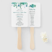 Groene Waterverf Succulenten Trouwprogramma's Handwaaier (Voorkant en achterkant)