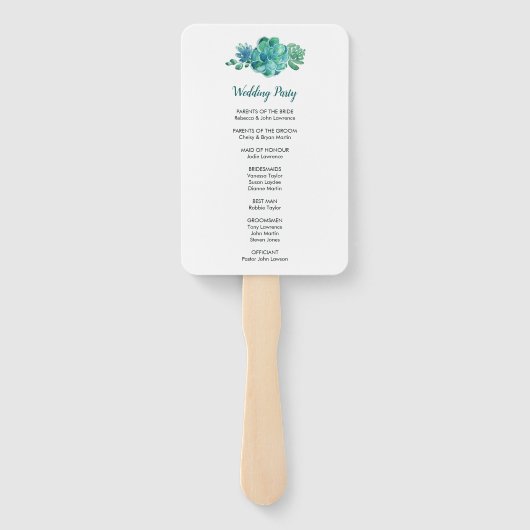 Groene Waterverf Succulenten Trouwprogramma's Handwaaier (Achterkant)