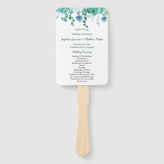 Groene Waterverf Succulenten Trouwprogramma's Handwaaier (Voorkant)