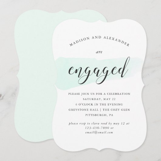 Groene Waterverf Swatch Wedding Engagement Party Kaart (Voorkant / Achterkant)