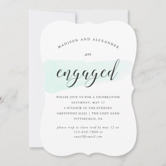 Groene Waterverf Swatch Wedding Engagement Party Kaart (Voorkant)