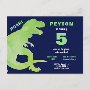 Groene Waterverf T-Rex Dinosaur Birthday Party Uitnodiging Briefkaart