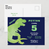 Groene Waterverf T-Rex Dinosaur Birthday Party Uitnodiging Briefkaart (Voorkant / Achterkant)