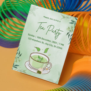 Groene Waterverf Tea Party Uitnodiging