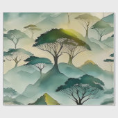 Groene Waterverf themabomen en heuvellandschap Cadeaupapier (Vlak)