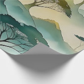 Groene Waterverf themabomen en heuvellandschap Cadeaupapier (Hoek)