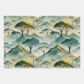 Groene Waterverf themabomen en heuvellandschap Inpakpapier Vel (Voorkant 2)