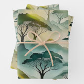 Groene Waterverf themabomen en heuvellandschap Inpakpapier Vel (In situ)