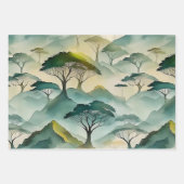 Groene Waterverf themabomen en heuvellandschap Inpakpapier Vel (Voorkant)