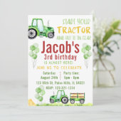 Groene waterverf tracktor verjaardagsuitnodiging kaart (Staand voorkant)