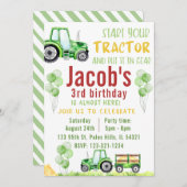 Groene waterverf tracktor verjaardagsuitnodiging kaart (Voorkant / Achterkant)