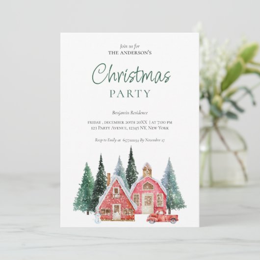 Groene Waterverf Tree QR Code Kerstfeest Feestdagenkaart (Staand voorkant)