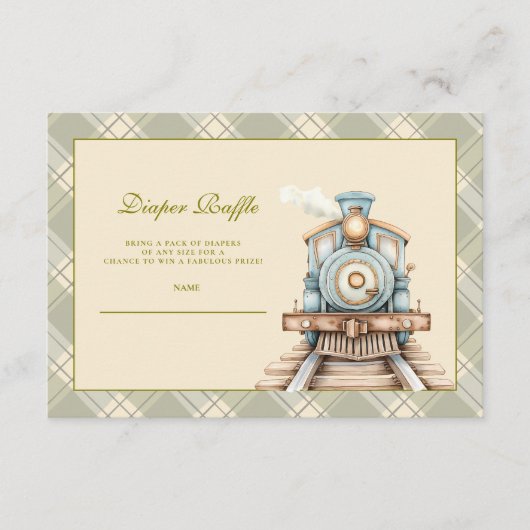 Groene Waterverf Trein Douche Diapper Raffle Informatiekaartje (Voorkant)