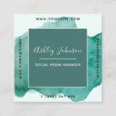 Groene Waterverf Trendy Social Media QR Code Bold Vierkante Visitekaartje (Voorkant)