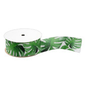 Groene Waterverf Tropisch Monstera Patroon Grosgrain Lint (Spoel)