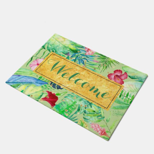 Groene waterverf Tropisch oerwoud Welkom Deurmat (Schuin)