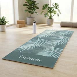 Groene waterverf tropische blad aangepaste naam yogamat
