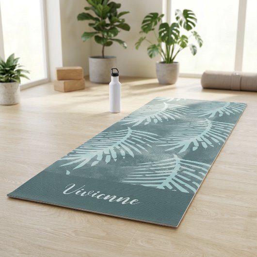 Groene waterverf tropische blad aangepaste naam yogamat