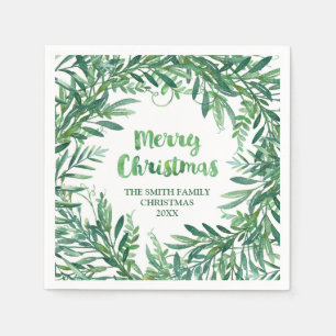 Groene Waterverf Tropische bladeren Kerst servet