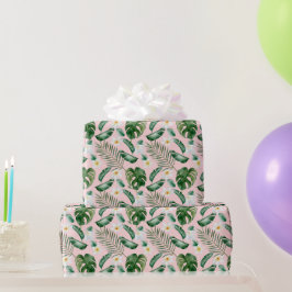 Groene Waterverf Tropische bladeren Witte bloemen Cadeaupapier