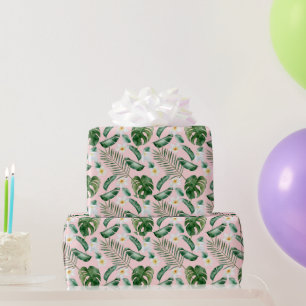 Groene Waterverf Tropische bladeren Witte bloemen Cadeaupapier