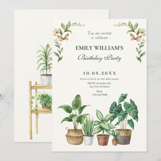 Groene waterverf tuinieren planten verjaardag kaart (Voorkant / Achterkant)