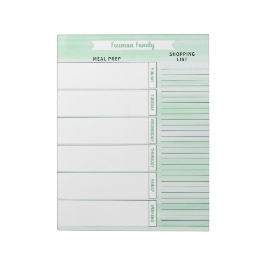 Groene Waterverf van de Lijst van maaltijden Plann Notitieblok (Linkerzijde)