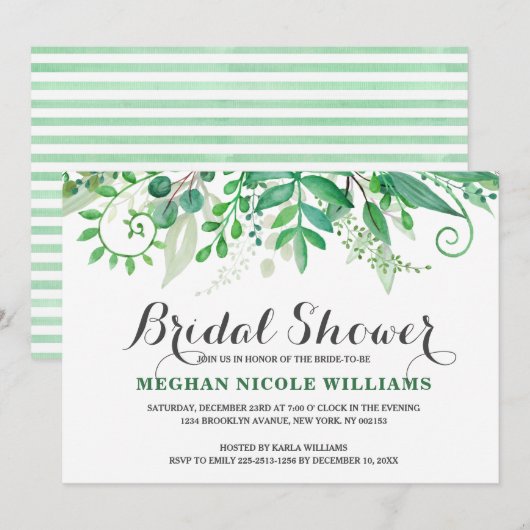 Groene Waterverf verlaat bruidsdouchevraag Kaart (Voorkant / Achterkant)