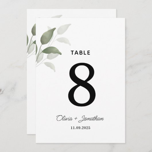 Groene Waterverf verlaat Trouwtafel Plaats Kaart (Voorkant / Achterkant)