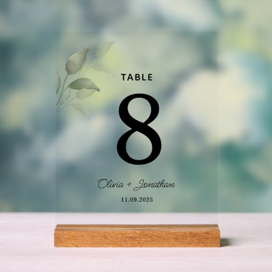 Groene Waterverf verlaat Trouwtafel Plaats Kaart Acryl Bord (Neutraal)