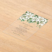 Groene Waterverf Verlaat Witte Bloemen Gouden Huwe Acryl Uitnodigingen (Laagn)