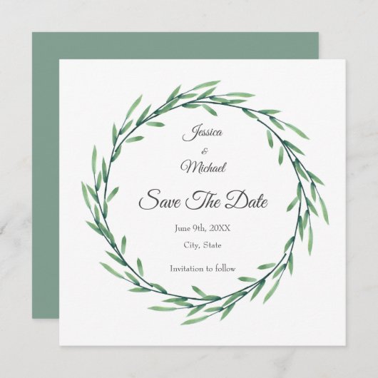 Groene Waterverf verliest adem Save The Date (Voorkant / Achterkant)