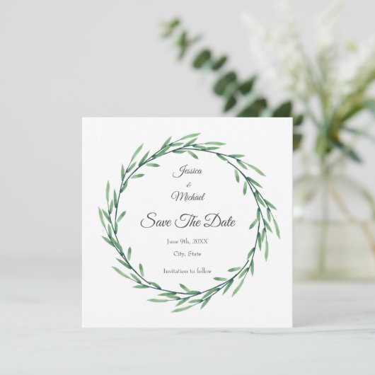 Groene Waterverf verliest adem Save The Date (Staand voorkant)