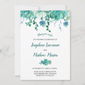 Groene Waterverf vetplanten bruiloft uitnodiging (Voorkant)