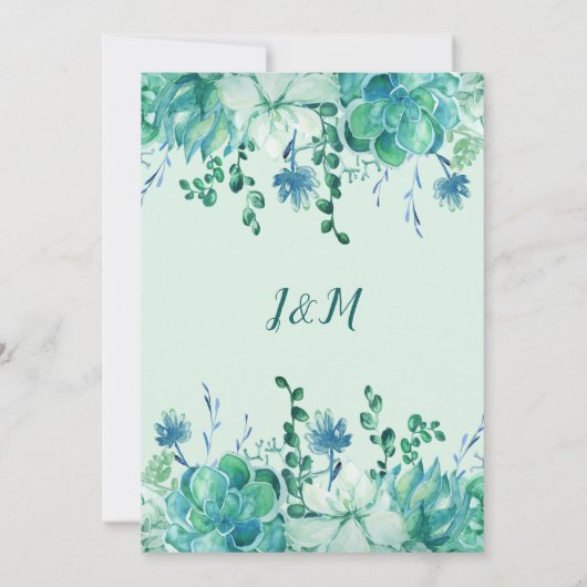 Groene Waterverf vetplanten bruiloft uitnodiging (Achterkant)