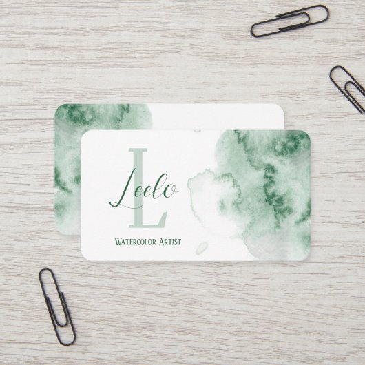 Groene Waterverf Visitekaartje (Voorkant / Achterkant in situ)