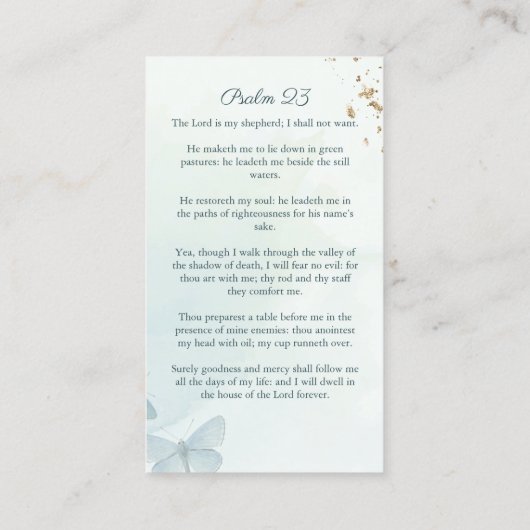 Groene Waterverf Vlinder Begrafenis Kaart Visitekaartje (Achterkant)