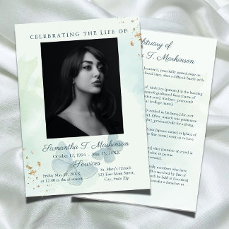 Groene Waterverf vlinder begrafenis overlijdensber Programmakaart