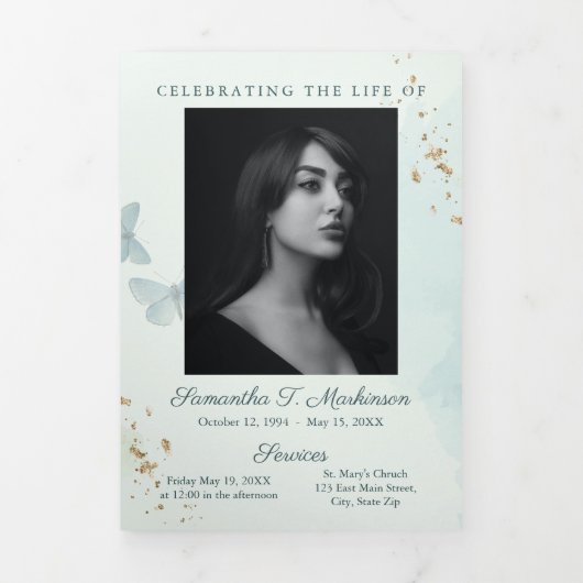 Groene Waterverf Vlinderbegrafenisdiensten Drieluik Programma (Cover)